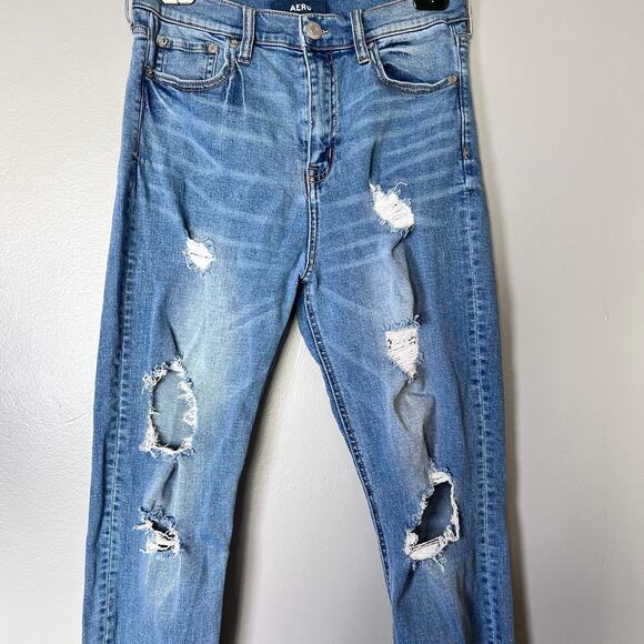 Aéropostale Cheeky Jegging Women’s Size 8 Blue Distressed Skinny Jeans Raw Hem - Picture 2 of 11